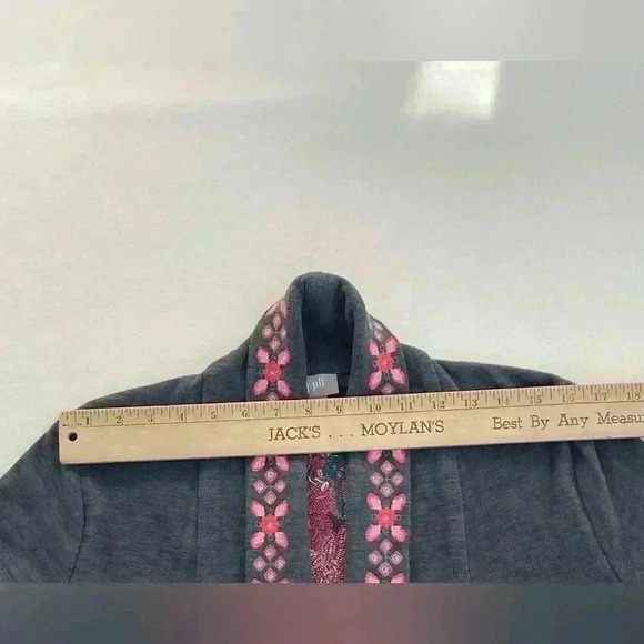 J Jill Med open style embroidered duster sweater jacket dark, gray, beautiful - Picture 8 of 9